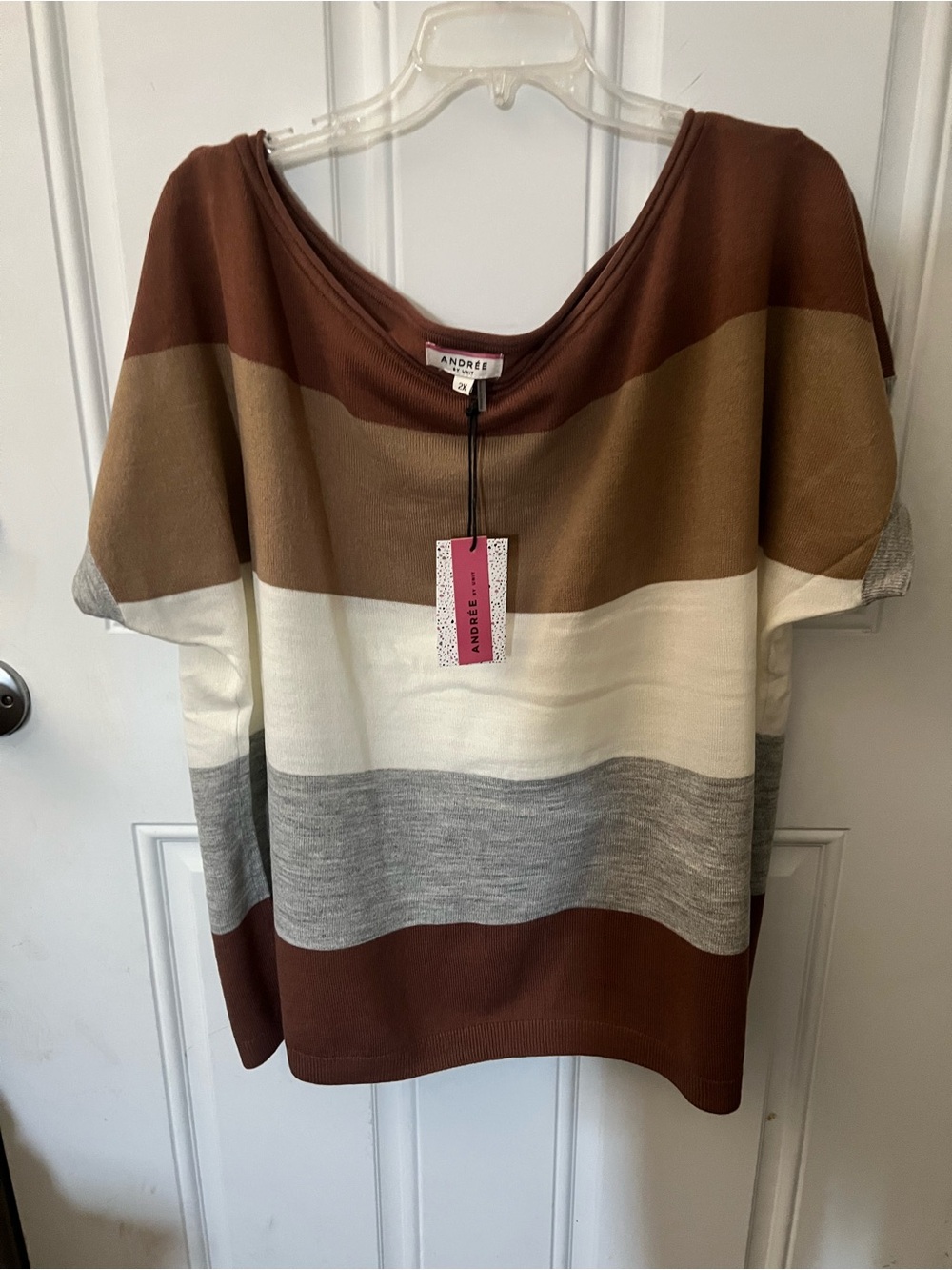 ANDRÉE BY UNIT Three-Tone Striped Knit Top - Brown, Cream, Tan